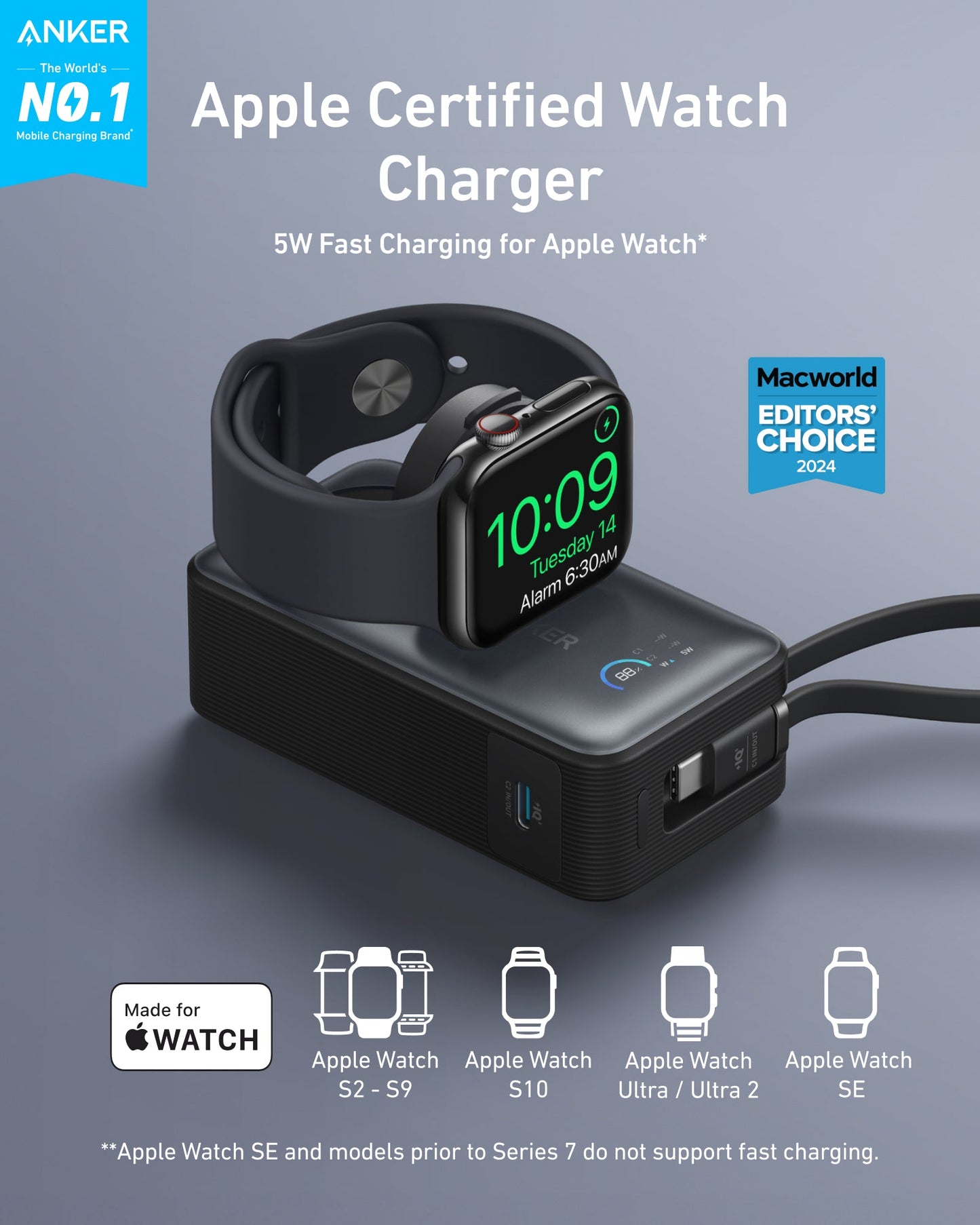 Anker MagGo Power Bank (10K, 35W, For Apple Watch)
