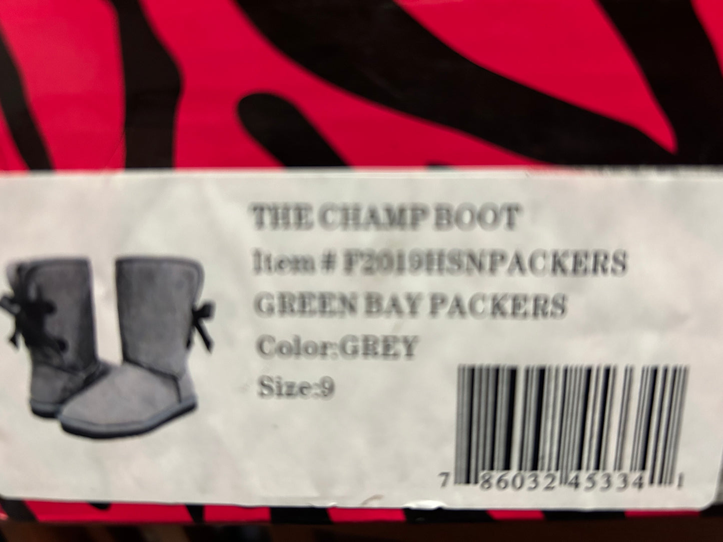 Rare Women's Green Bay Packer Plush Boots with Sparkle Logo, Size 9