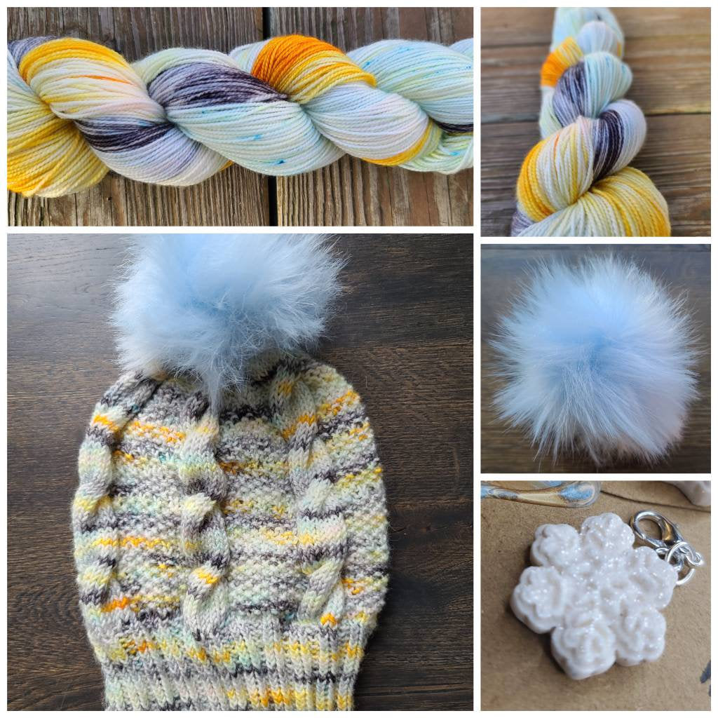 Woolen Winter Hat kits/pom/snowflake charm