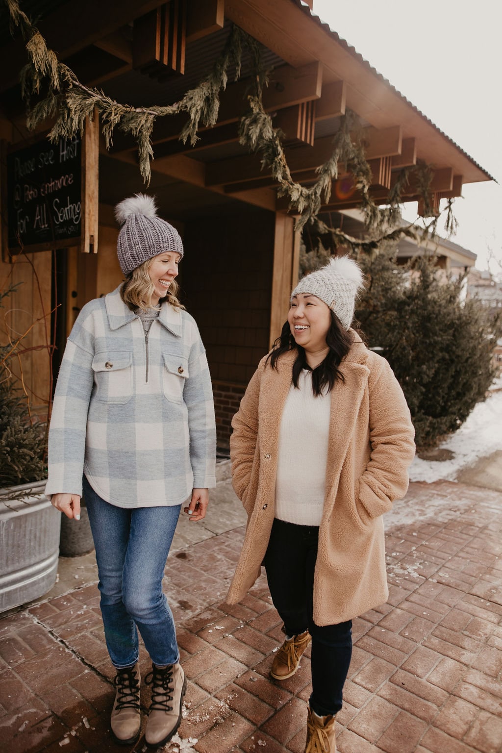 Gray Merino Wool Ribbed Knit Hat with Faux Fur Pom Pom
