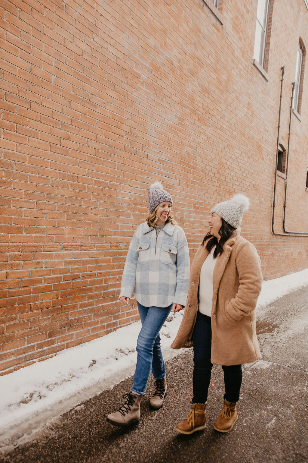 Gray Merino Wool Ribbed Knit Hat with Faux Fur Pom Pom